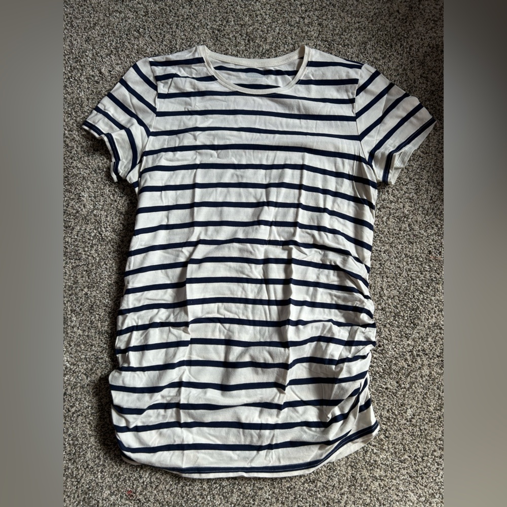 Old Navy maternity blue and white striped short sleeve shirt large L